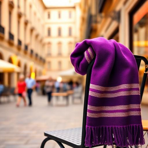 Purple football scarf on a cafe chair in Florence